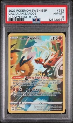 GALARIAN ZAPDOS CROWN ZENITH TIN POKEMON SWSH BLACK STAR PROMO 2023 283 PSA 8