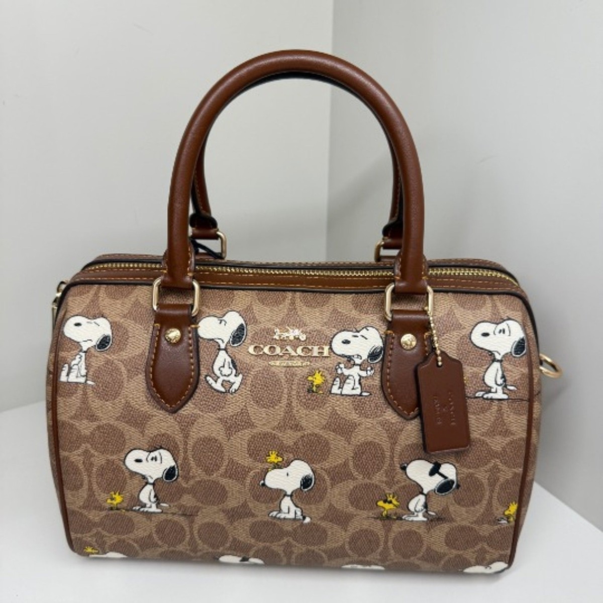 【Coach X Peanuts】Rowan Satchel In Signature Canvas /Snoopy Coach X Peanuts Rowan Satchel Bag Signature Canvas With