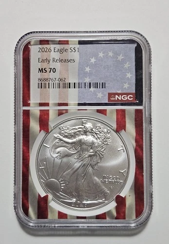 2026 American Silver Eagle Early Release Betsy Ross Flagcore! NGC Certified MS70