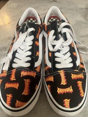 Vans x Thrasher Old Skool Skate Shoes Black Flame Logo Men's Size 10