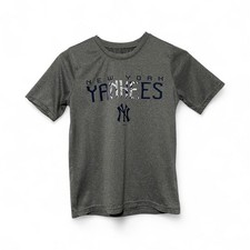 New York Yankees Shirt Boy's Gray MLB Baseball Logo Graphic Short Sleeve 10-12 M