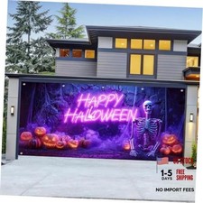 Halloween Skeleton Garage Door Cover 13x6ft Polyester Garage Banner 1