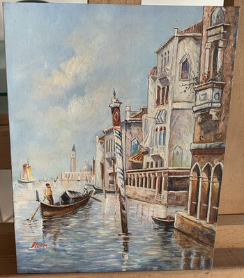 GEMÄLDE ''Kanal in Venedig'' signiert Horn in Öl auf Holz in Museumsqualität 20x25