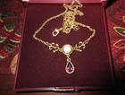 Beautiful Vintage goldtone amethyst purple & moonstone glass  Necklace