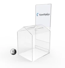 ACRYLIC SMALL-HOUSE SHAPED DONATION BOX  Pad-Lock TIP BOX CHARITY BOX TITHING