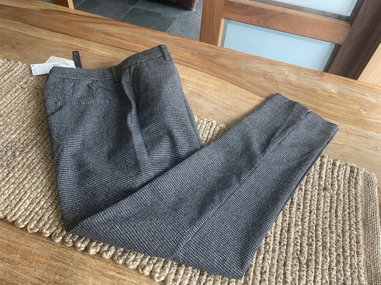WOMENS/GIRLS MANGO SKINNY SLIM SMART TROUSERS S: 8 NEW DOGTOOTH/CHECK BLACK/GREY