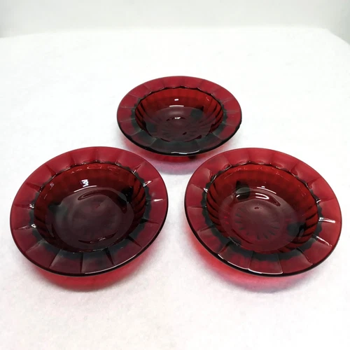 Lot of 3 VTG Anchor Hocking Royal Ruby Red Fluted Scalloped Footed Bowls Ashtray