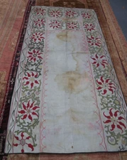ANTIQUE UZBEK EMBROIDERY SUZANI 36X82" CLOTH MEDITATION HANDMADE HANGING