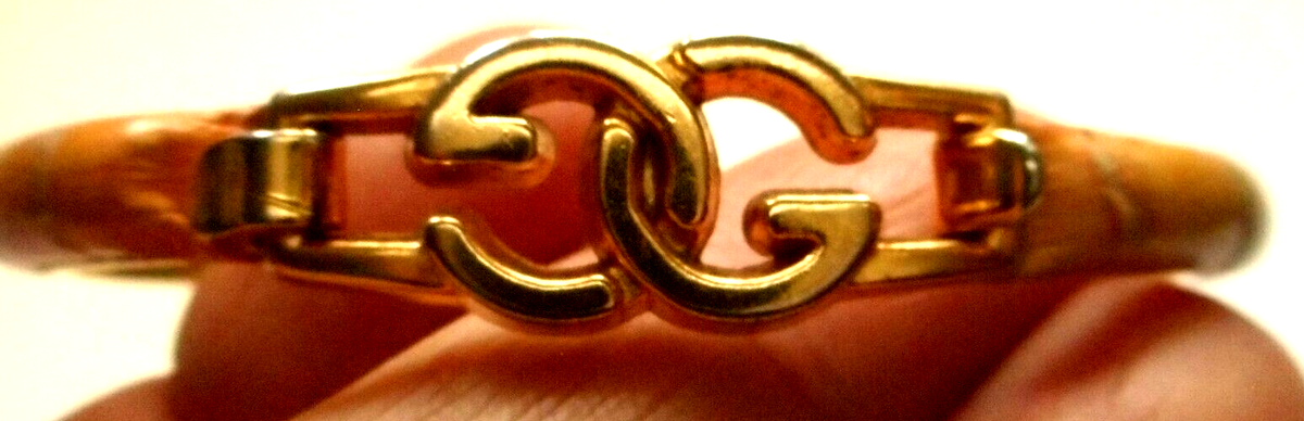 Vtg Gucci 24K Plate Leather Bangle Bracelet Italy 6