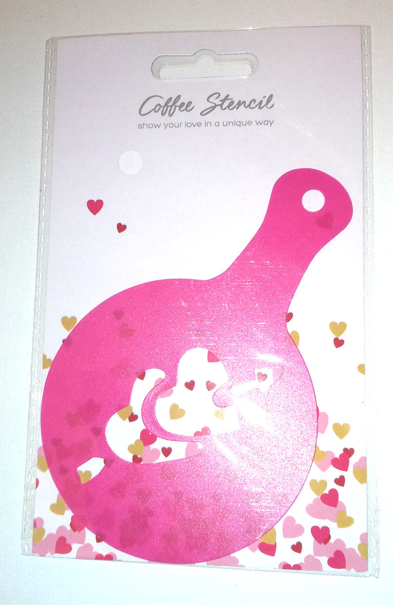 TWIN LOVE HEARTS COFFEE STENCIL Romantic HOT CHOC CAPPUCINO Gift PINK PLASTIC