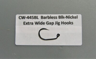 50 Extra Wide Gap Jig Hooks CW-445BL Barbless Black-nickel