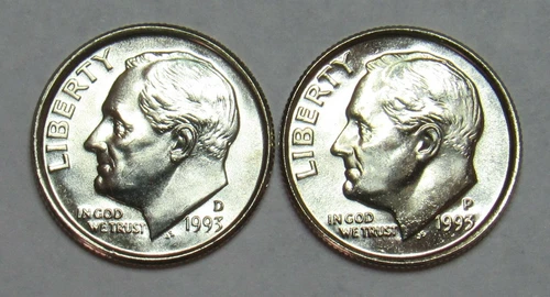 1993 P&D Roosevelt Dimes in Brilliant Uncirculated condition