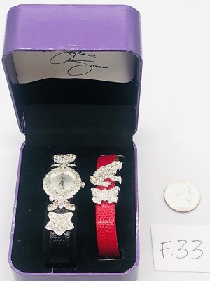 SUZANNE SOMERS Clear Frog Star Black Red Leather Bands Watch  display picture 3