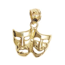 New 14k Gold Comedy Tragedy Drama Mask Pendant