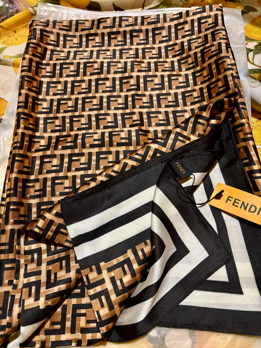 イタリア製 フェンディ スカーフ 85cmシルク 100% ブラック×ゴールド Fendi Silk Scarves & Wraps Black for Women for sale | eBay
