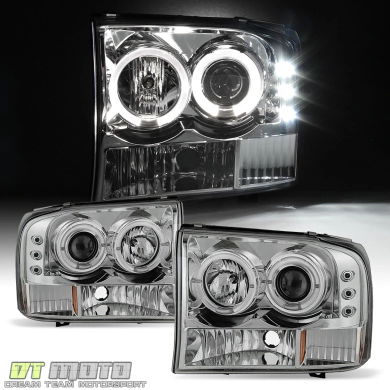 99-04 F250 F350 Excursion Halo Projector LED Headlights w/Built In Bumper Lights - Изображение 2 из 4