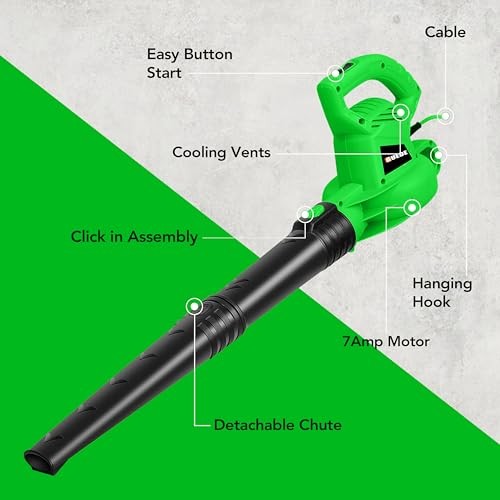  Electric Leaf Blower, Corded 7 Amp, 155MPH Air Speed, Lightweight & Handheld 
