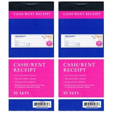 2 Cash Rent CARBONLESS Receipt Book 2 Part 50 Set Money Record Booklet Duplicate