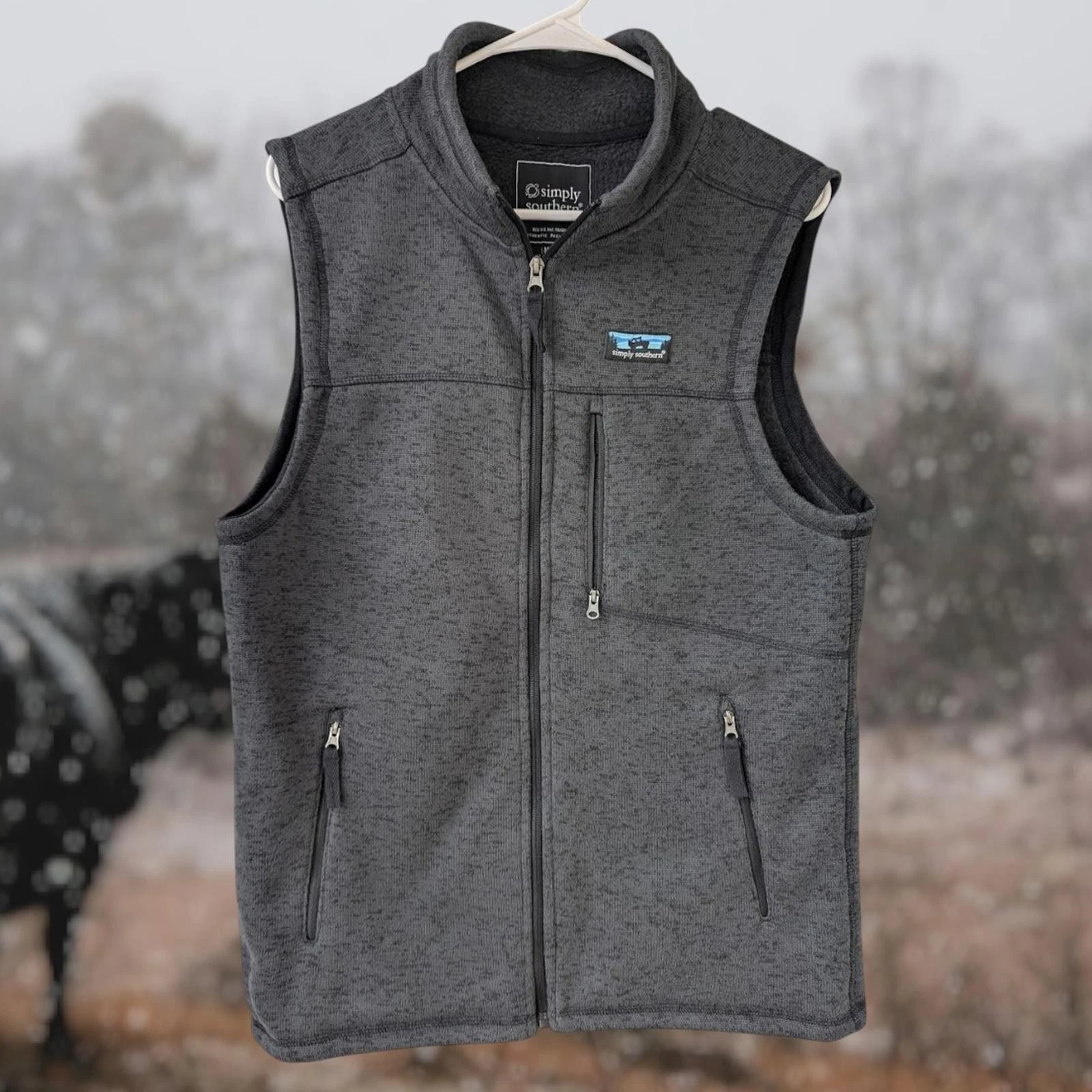 Simply Southern Men's Medium Gray Fleece Vest Full Zip gorpcore outdoor active