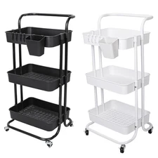 Black-White Color Options 1Pc 3 Tier Rolling Utility Cart Movable Storage Orga