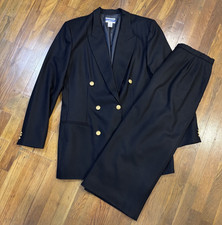 Pendleton Skirt Suit Women's Sz 12 Tall DB Blazer 2 Piece Black Vintage USA 90's