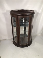 Vintage Miniature Wood Curved Glass Curio Style Mirrored Back Display Cabinet