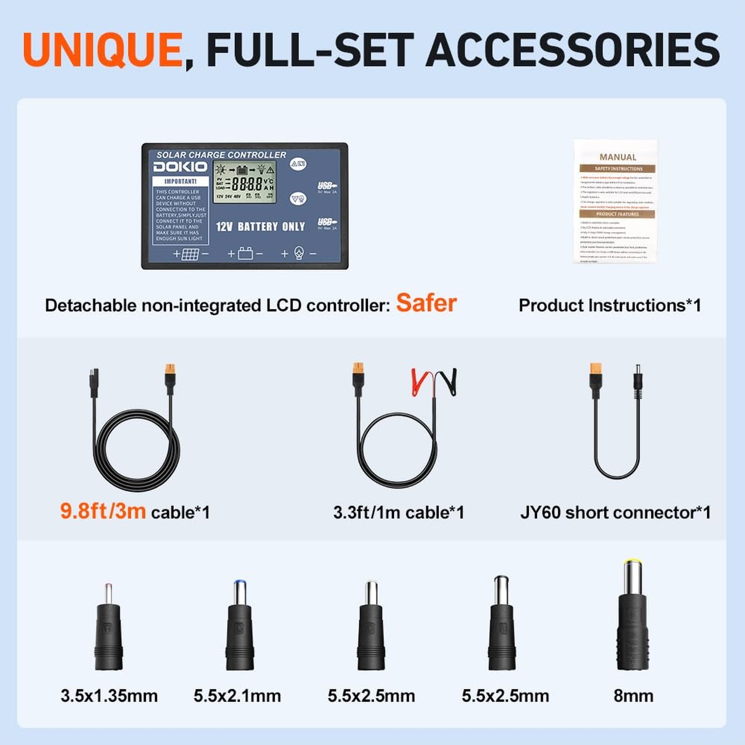 DOKIO 100W Portable Foldable Solar Panel Kit (19x26in, 5.3lb), with Separate ...