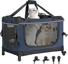 24-Inch Rolling Extra Large Cat Carrier with Wheels | Spacious Travel Solution f