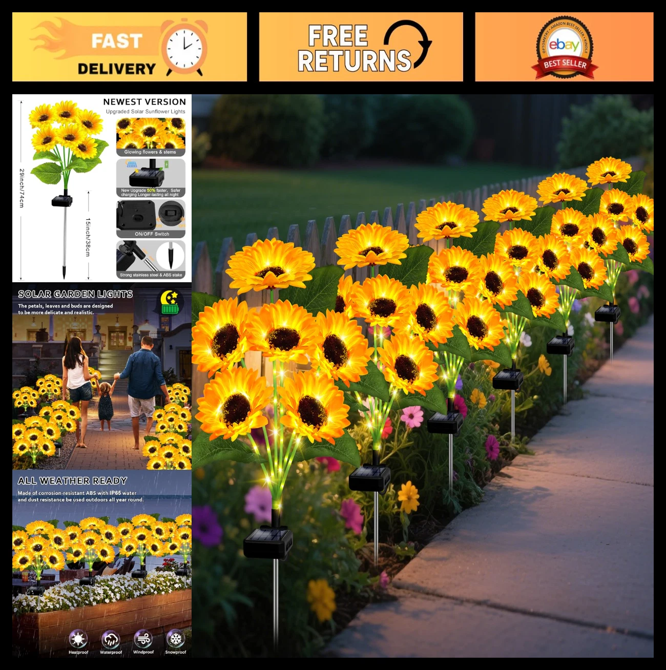 6 Pack Solar Sunflower Lights - Waterproof Outdoor Garden Decor, Birthday Gifts
Opens in a new windo