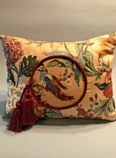 NEEDLEPOINT Floral Bird Pillow Unique Custom COUNTRY FRENCH 10x14”