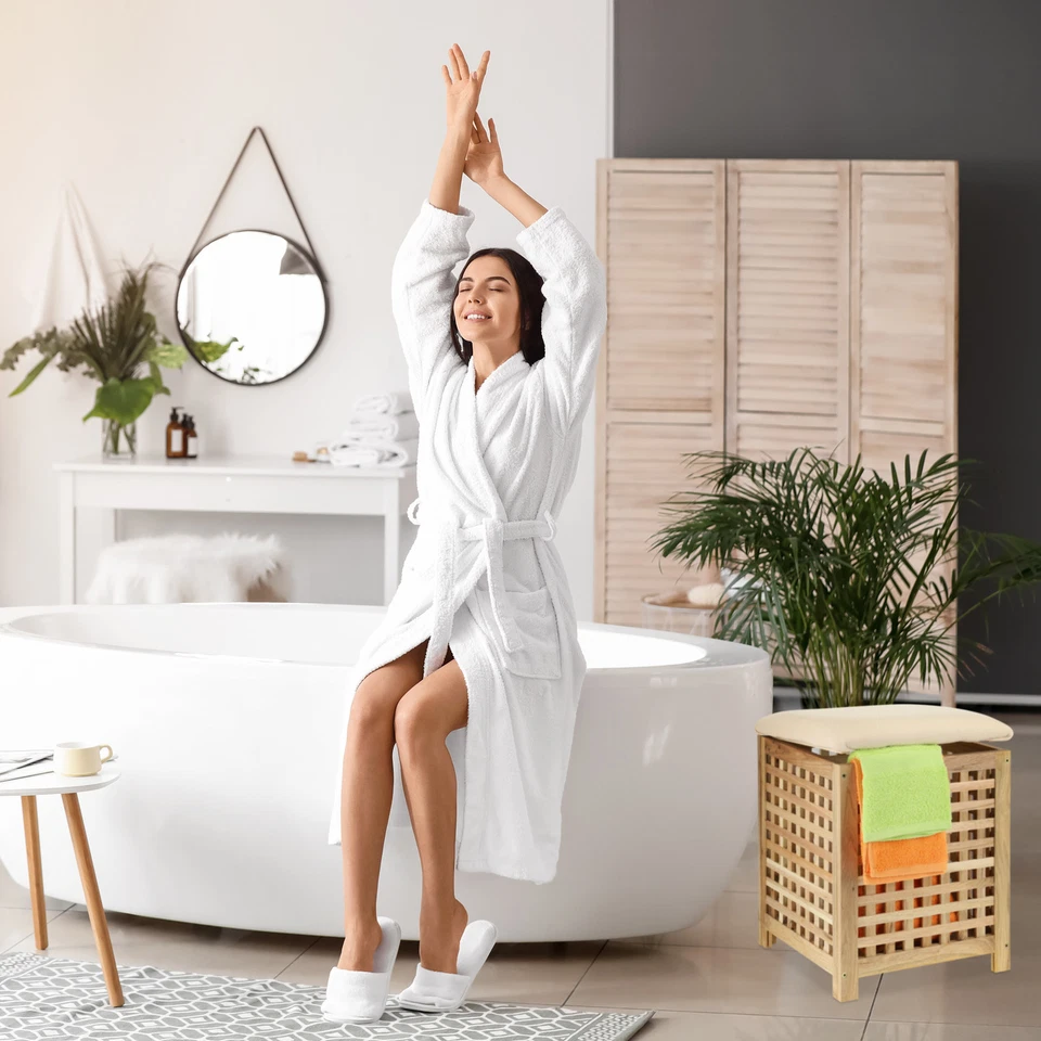 Wäschekorb Wäschetruhe Wäschebox Badezimmerhocker Wäschekiste cremefarben - Bild 3 von 4