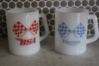 2 Vintage Fire King Motorcycle Advertising Mugs BSA & Triumph