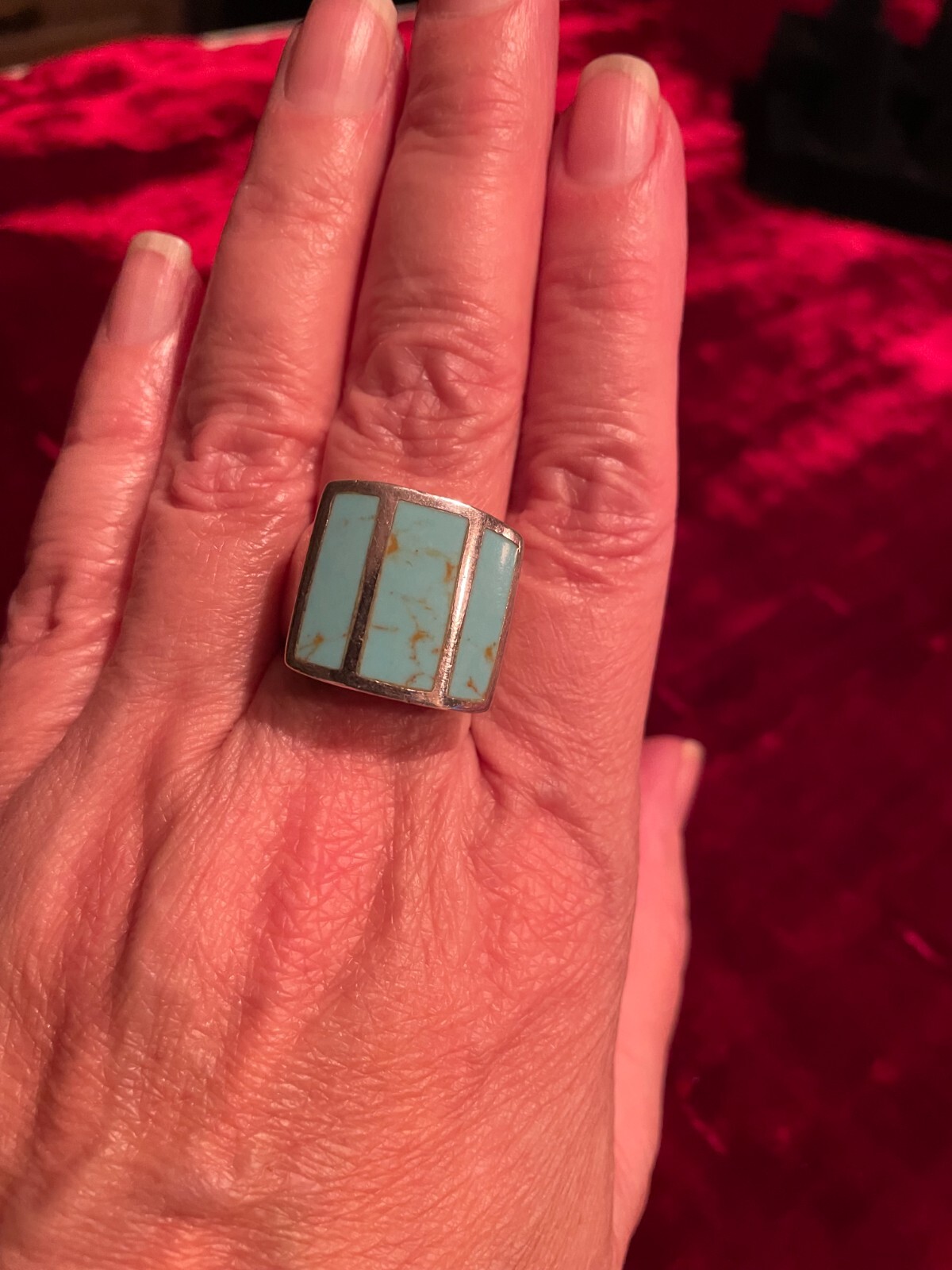 MT501 3-stone Turquoise & .925 Sterling Silver Ri… - image 4