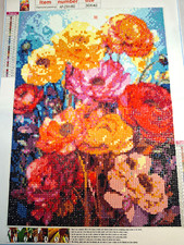 COMPLETED Diamond Art Vibrant Flowers Sealed Unframed 30x40cm
