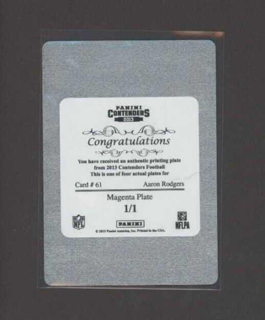 2013 Panini Contenders Printing Plate Magenta #61 Aaron Rodgers - Image 2 of 2