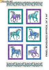 24" X 44" Panel Colorful Horses Whimsical White Cotton Fabric Panel D689.66