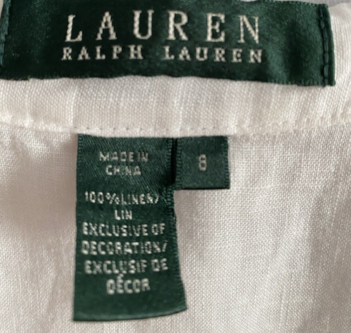 Ralph Lauren Sleeveless 100% Linen Ruffle-Front Dress Button Up White Size 8 - Picture 3 of 7