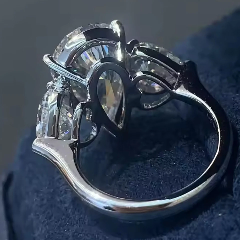 5.64 TCW Pear Cut Moissanite Three Stone Engagement Ring 14K White Gold Plated - Image 4 of 4