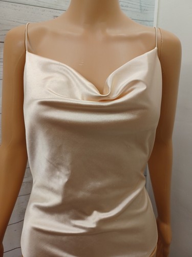Revamped Thong Bodysuit Sexy Satin Nude Beige Sz Small - Picture 2 of 9