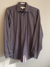 PRONTO - UOMO NON IRON MODERN FIT 100 COTTON MENS LARGE BLUE STRIPE DRESS SHIRT