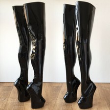 Women Hoof Heelless Platform Wedge Shoes Over-Knee Thigh High Boots Shoes Zipper