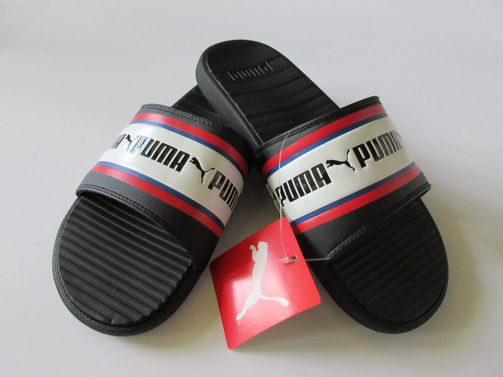Puma Cool Cat Stripe Repeat sandalo uomo slide nero bianco rosso logo Puma nuovo