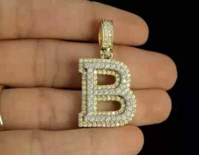 2 Ct Round Cut Lab-Created Diamond Letter ''B'' Pendant 14K Yellow Gold Plated