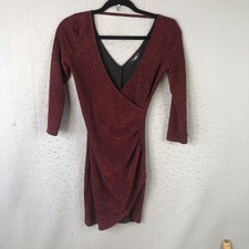 Trixxi Dress Juniors Small Red Glitter Bodycon Wrap V Y2K Babydoll Fitted