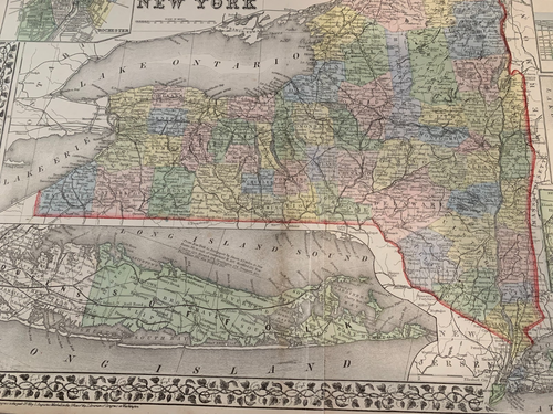 New York State. Large map from 1875 by Augustus Mitchell - Picture 3 of 5