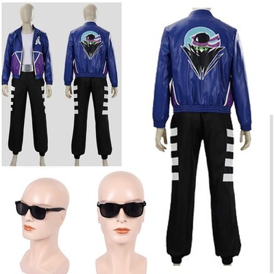 Mortal Kombat 2 Johnny Cage Cosplay Costume Halloween Coat T-shirt Pants+Glasses