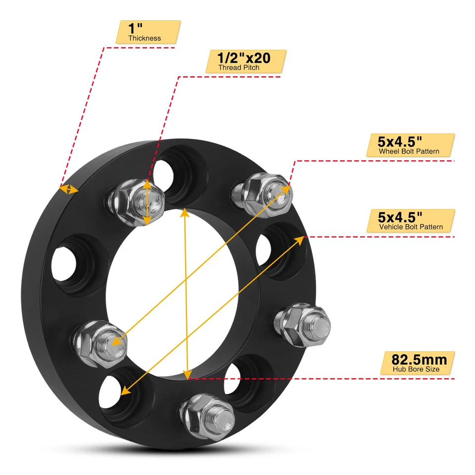 (4) 1 inch 5x4.5" 5 Lug Wheel Spacers 82.5 mm 1/2"x20 For 2005-2007 Ford Mustang - Image 2 of 4