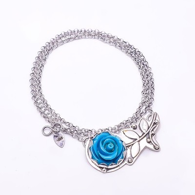 Carved Sleeping Beauty Turquoise Flower 925 Silver Chain Pandent 17.99'' CP440246