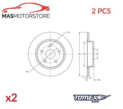 BREMSSCHEIBEN SATZ PAAR HINTEN TOMEX BRAKES TX 73-01 2PCS P NEU OE QUALITÄT