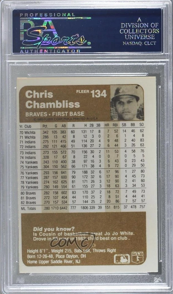 PSA/DNA 1983 Fleer Chris Chambliss #134 Certified Authentic Auto - Image 2 of 2